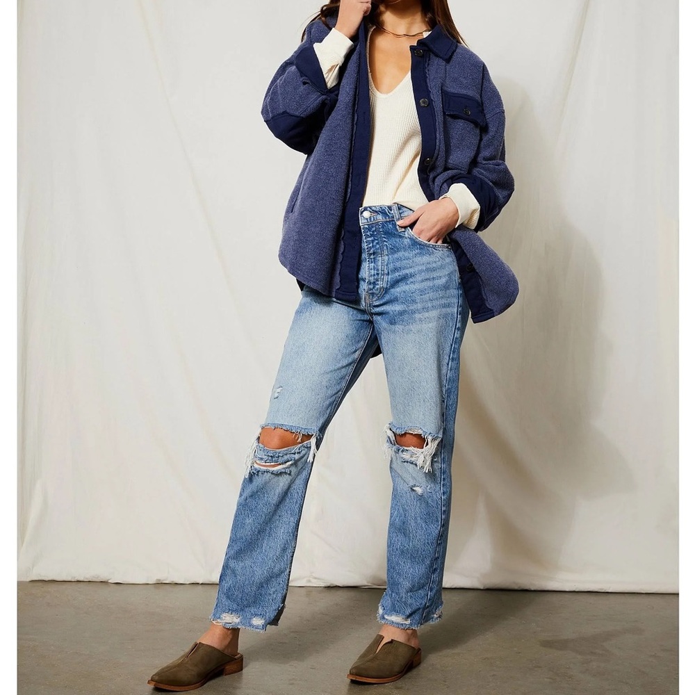 Free People Tapered Baggy Boyfriend Distressed Denim Jeans sz 28